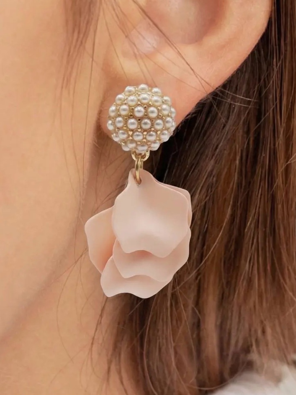 Blush Petal Drop Statement Earrings (5509)